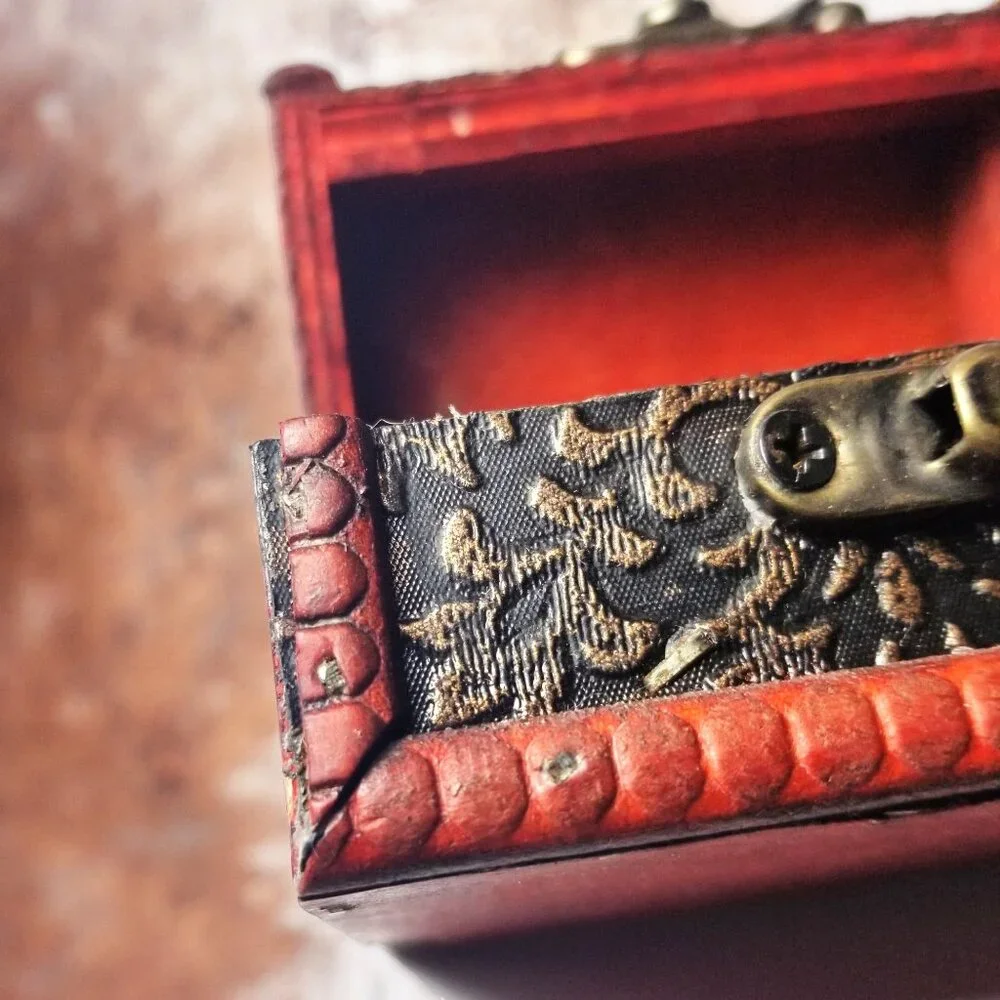 Mini Wooden Treasure Chest Box W/Bronze Color Floral Antique Style Spiritual Box - Picture 12 of 16